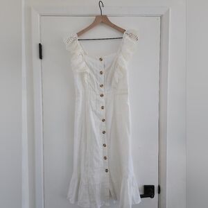 Essue White Ruffle Button Midi Dress